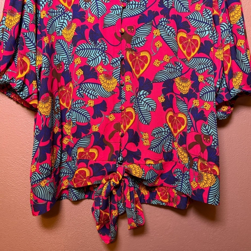 Rose & Olive Multicolor Tropical Pattern Blouse Womens Size XL Boho Travel Vaca - Picture 7 of 16